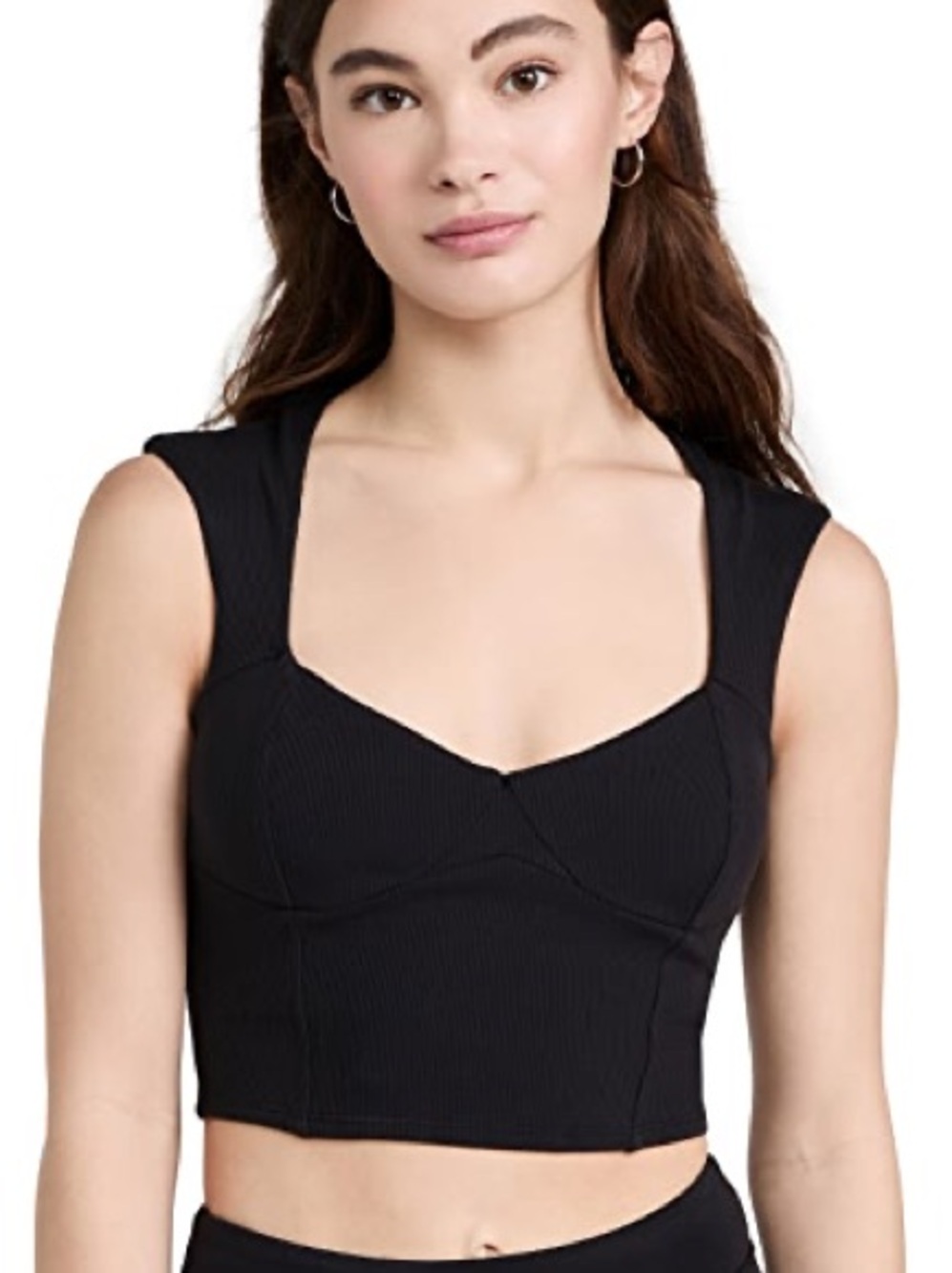 Alo Yoga Ribbed Black Sweetheart Short Sleeve active Too
